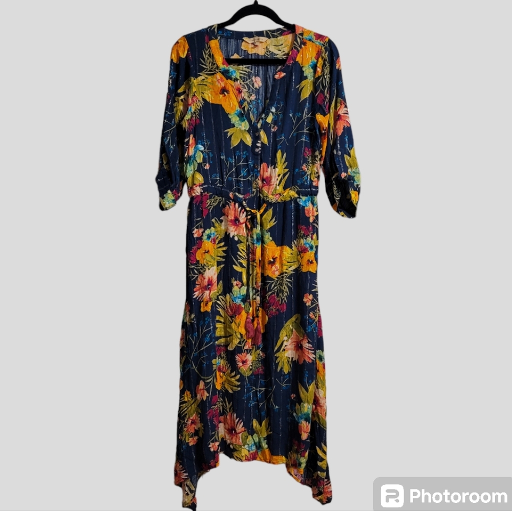Cult of Design Midi Dress Women's Small Multi Quarter Sleeve Colorful Floral